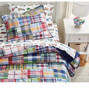 Pottery Barn Kids - madras navy twin quilt and euro pillow sham